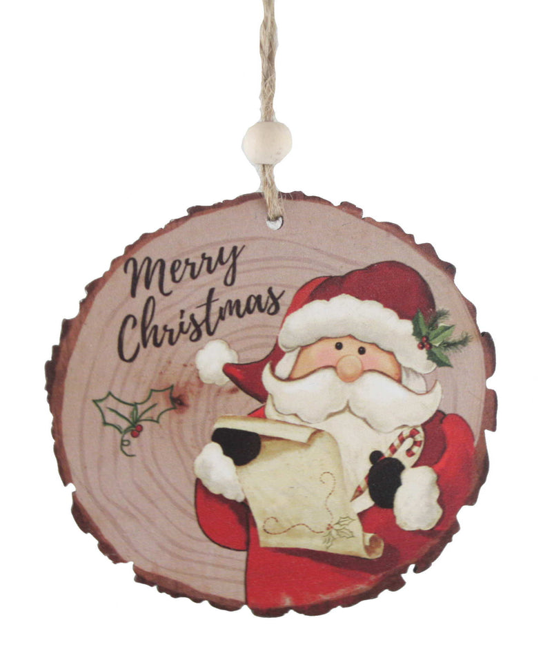 Cut Log Wooden Ornament - Santa Checking His List - The Country Christmas Loft