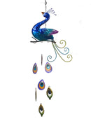 Metal & Fused Glass Peacock Wind Chime - Cobalt - The Country Christmas Loft