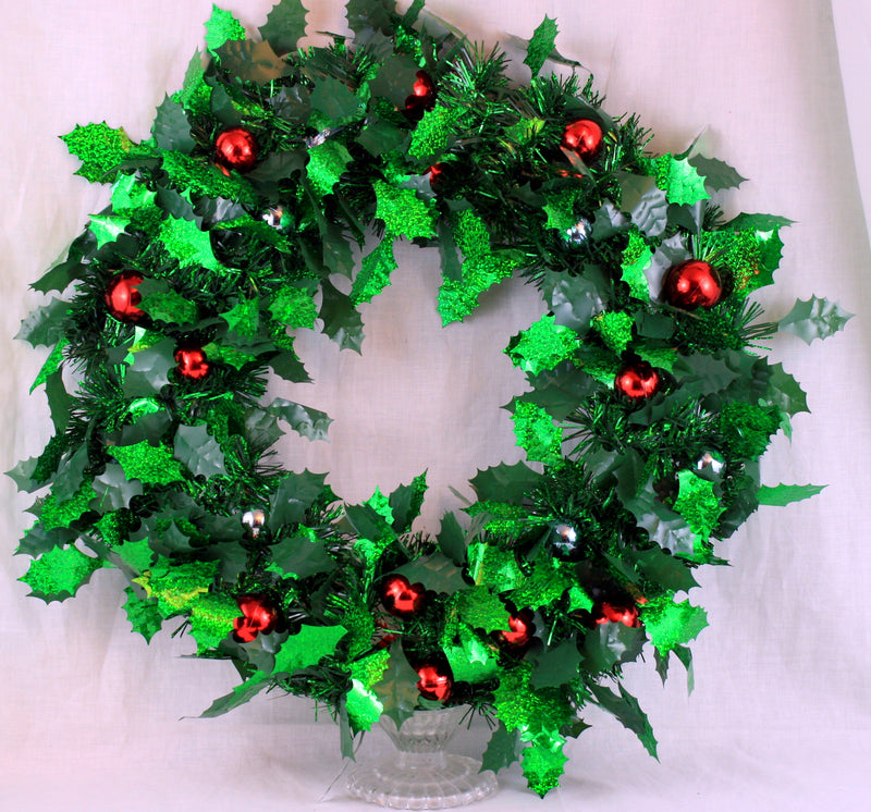 Large Tinsel Wreath with Holly and Berries - The Country Christmas Loft