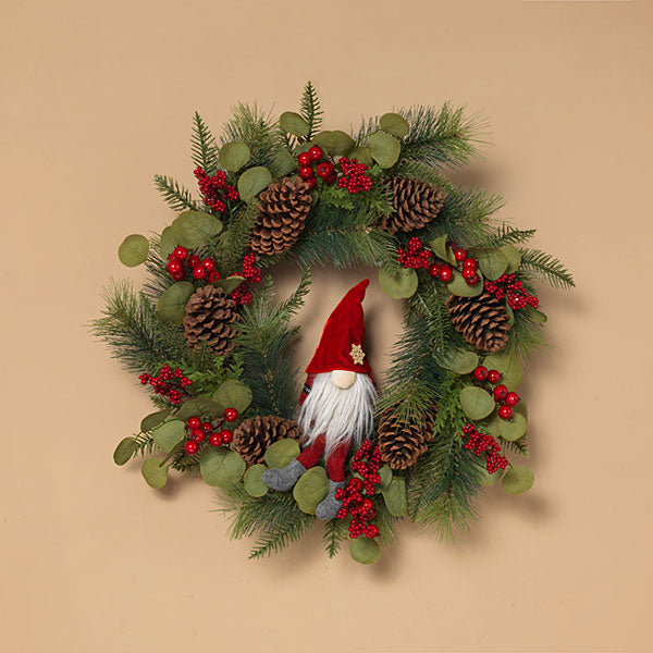 24" Pine & Berry and Gnome Wreath - The Country Christmas Loft