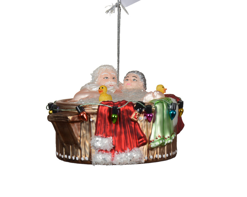 Santa and Mrs Claus in a Hot Tub Ornament