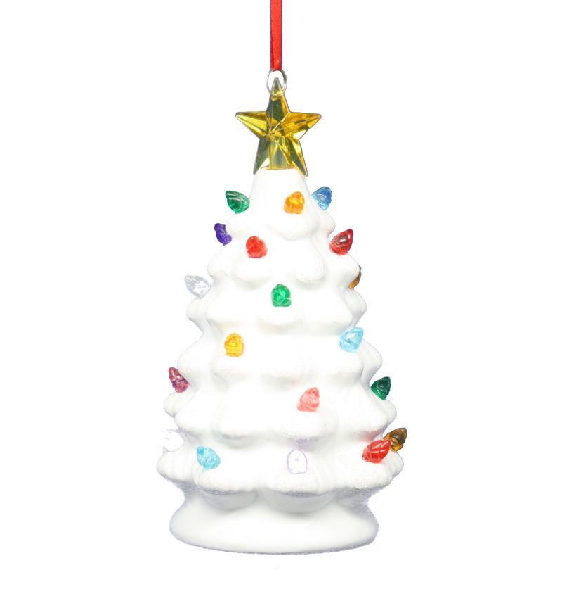 B/O Lighted White  Ceramic Tree Ornament