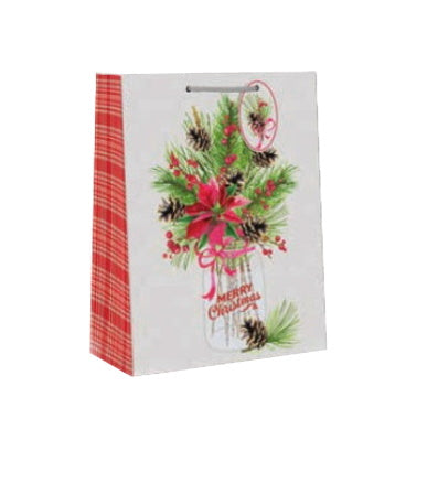 Country Christmas Gift Bag - Cub - Poinsettia Jar - The Country Christmas Loft