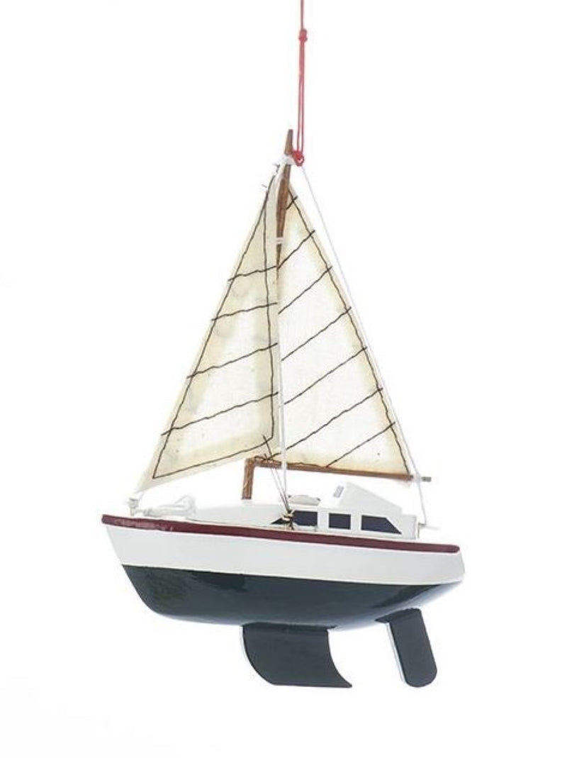 Yacht With Sails Wooden Ornament - Green