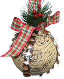 5.5 Inch Burlap Ball Holiday Ornament - Style 1 - The Country Christmas Loft