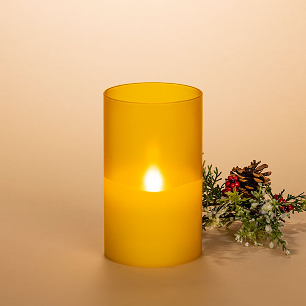 Frosted Glass Candle Yellow  Medium - The Country Christmas Loft