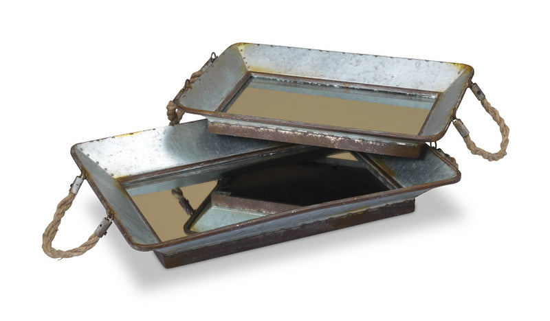 Galvanized Metal Mirror Tray - 2 Piece Set