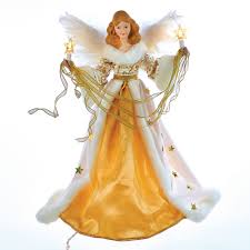 16 inch Cream/Gold Lighted Angel Treetop - The Country Christmas Loft