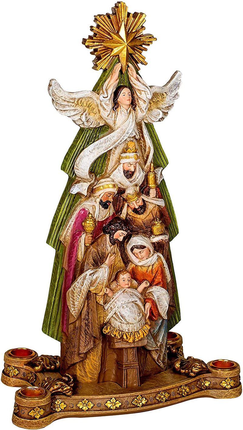 Under Star Holy Family 16 Inch Resin Stone Advent Candle Holder - The Country Christmas Loft