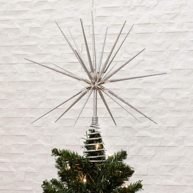 Silver Burst Tree Topper with Spike on Spring - 15 inch