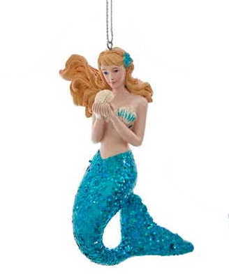 Mermaid With Glittered Tail Ornament -  Sea Green - The Country Christmas Loft