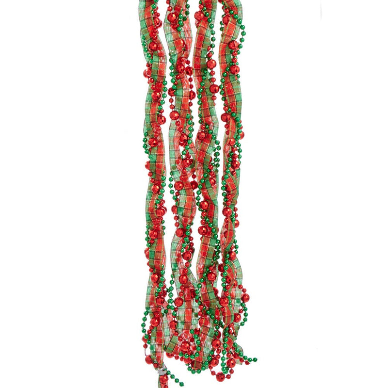 Plaid Ribbon Bead Garland - 9 Feet - The Country Christmas Loft