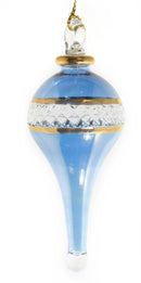 Lattice Glass Ornaments With Gold Accents - Blue Stretched Teardrop