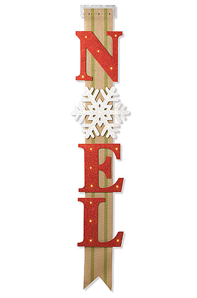 Lighted Wood and Fabric 54" Door Hanger - Noel - The Country Christmas Loft