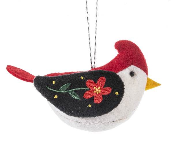 Plush Folk Art Bird Ornament - Black Wing - The Country Christmas Loft