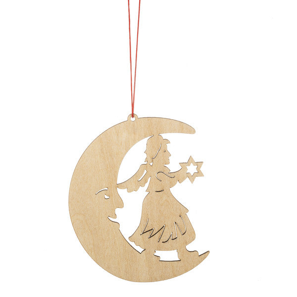 Wooden Holiday Icon Ornament - Crescent Moon - Angel - The Country Christmas Loft