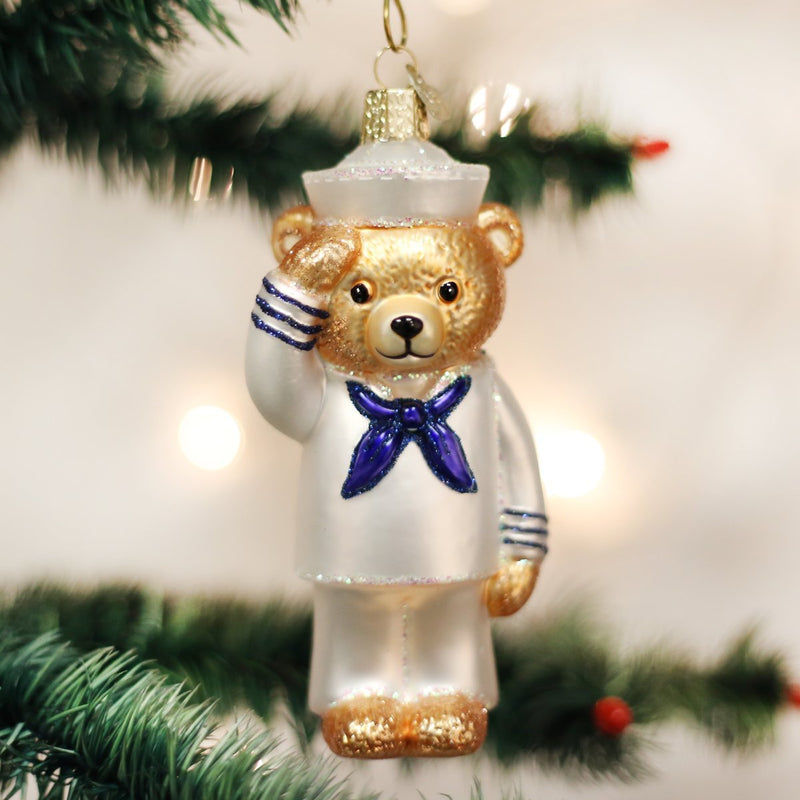 Old World Christmas Navy Bear Glass Blown Ornament - The Country Christmas Loft