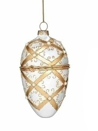 Faberge Style Egg with Gold accent Ornament - Ivory - The Country Christmas Loft