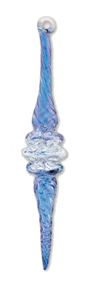 Outer Swirl Icicle Glass Ornaments - Blue - Clear Center