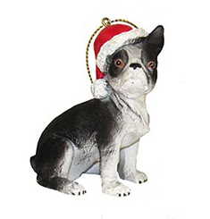 Dog in a Santa Hat Ornament - Boston Terrier - The Country Christmas Loft