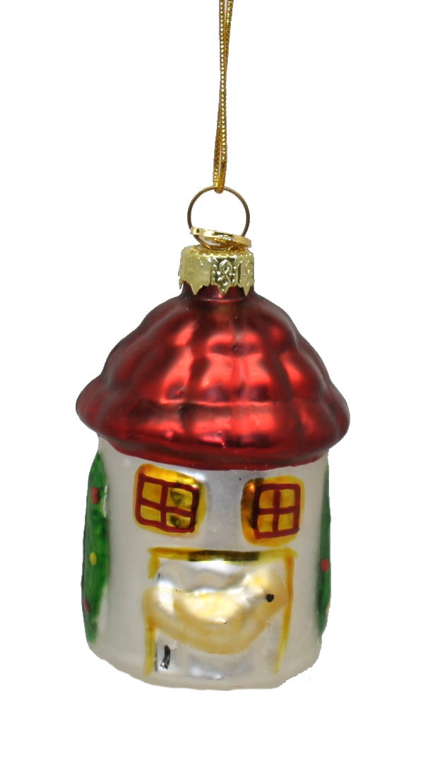 3 Inch Boxed Glass Ornament - Cottage - Round - The Country Christmas Loft