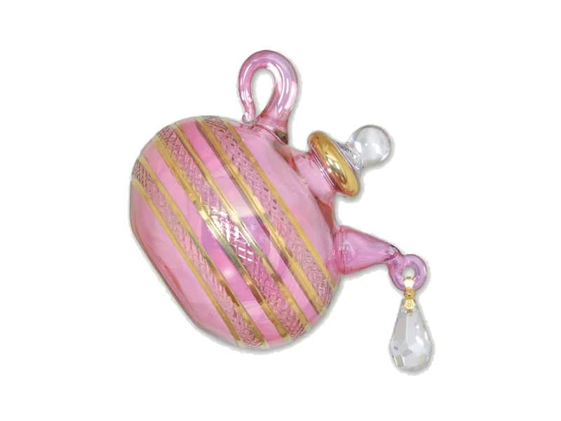 Glass Teapot with Crystal 'droplet' Ornament - Pink