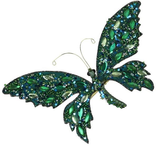 Beaded Peacock Gitter Clip on Butterfly - The Country Christmas Loft