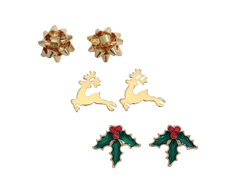 Bows Reindeer & Holly - Earrings - 3 Sets