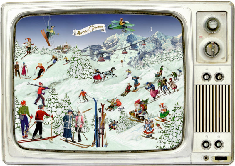 Miniature Nostalgic Advent Calendar Card - Winter on TV
