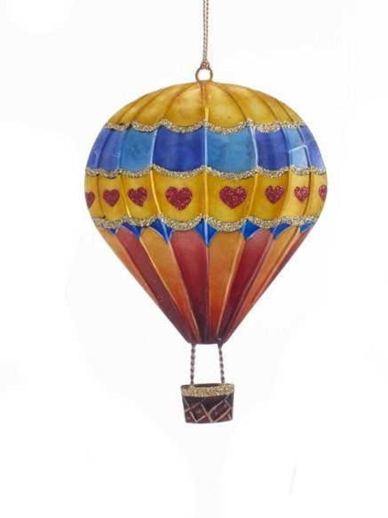Tin Hot Air Balloon Ornament - Hearts - The Country Christmas Loft