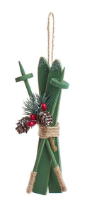 Wooden Skis With Holiday Décor Ornament -