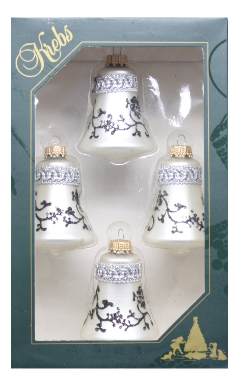 Krebs Value Glass Ball 4 pack - Black Floral Silver Bell - The Country Christmas Loft
