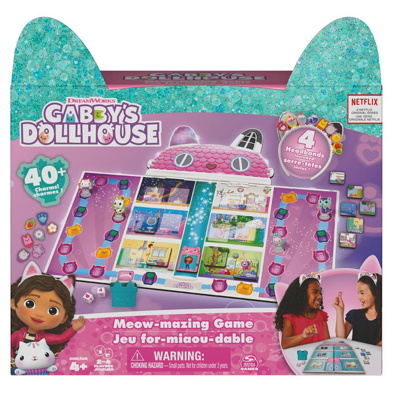 Gabby’s Dollhouse Meow-Mazing Board Game Based on The DreamWorks Netflix Show with 4 Kitty Headbands - The Country Christmas Loft
