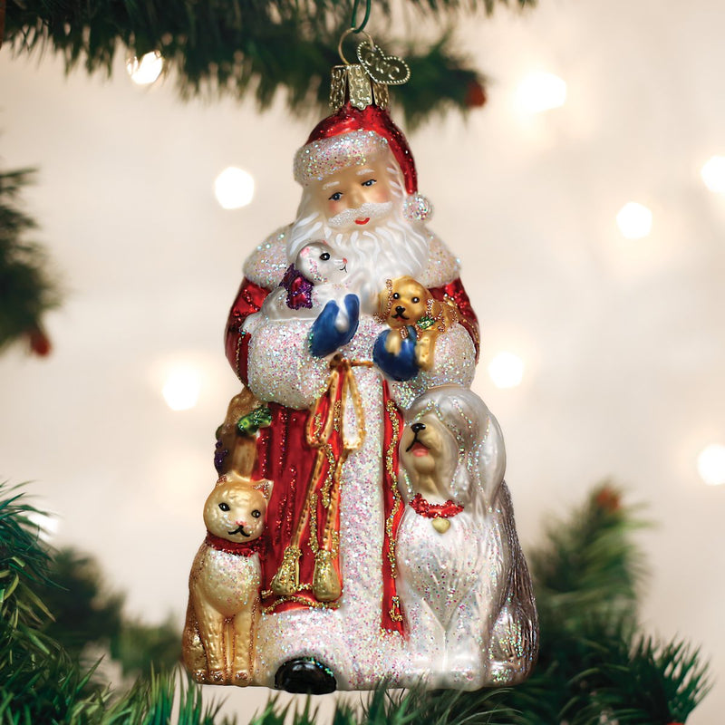 Santa's Furry Friends Glass Ornament - The Country Christmas Loft