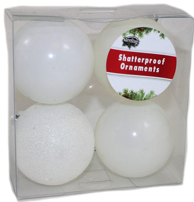 80mm Shatterproof Decorated Ball Ornaments 4 Pack -  Off White - The Country Christmas Loft