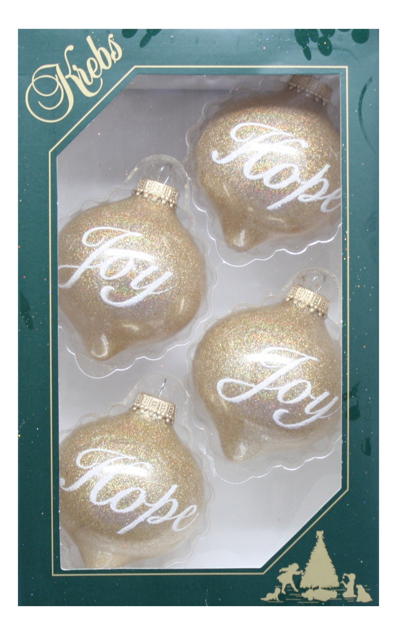 Krebs Value Glass Onion 4 pack - Gold Sparkle Hope and Joy - The Country Christmas Loft