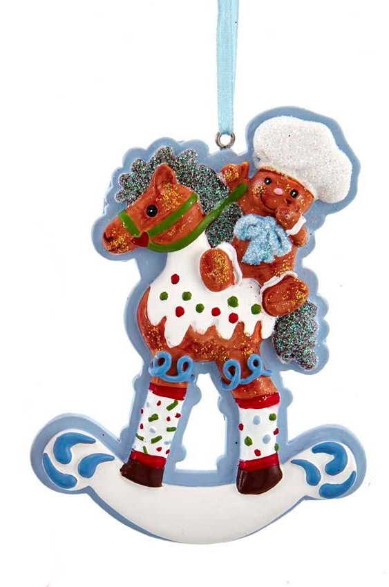 Gingerbread Boy On Rocking Horse Ornament - The Country Christmas Loft