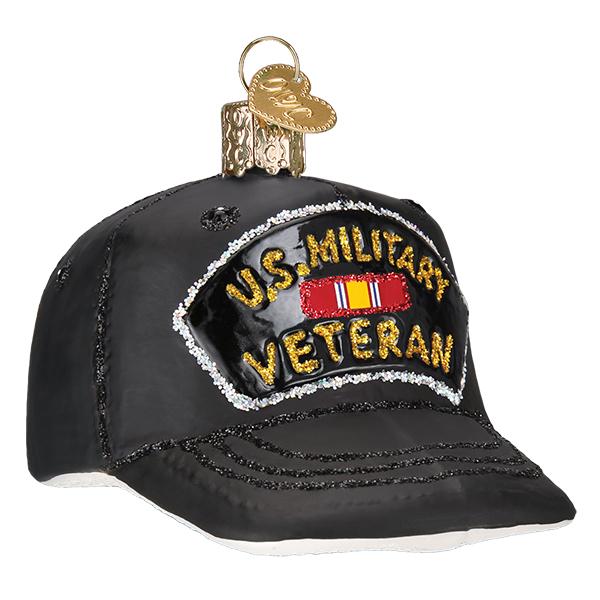 Veterans Cap Glass Ornament - The Country Christmas Loft