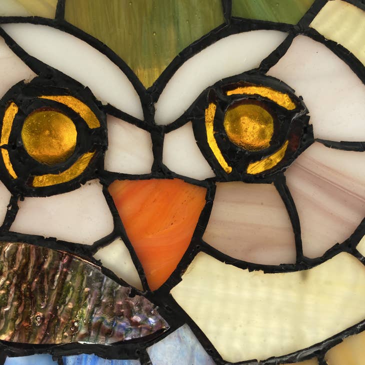 Mia the Owl Multicolor Stained Glass Window Panel - The Country Christmas Loft