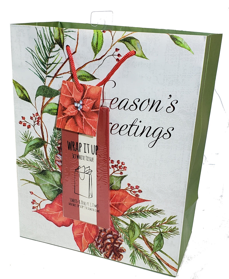 Traditional Gift Bag With Matching Tissue - Large - Poinsettia - The Country Christmas Loft