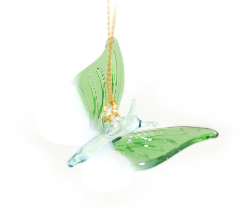Blown Glass Butterfly Ornament - Green