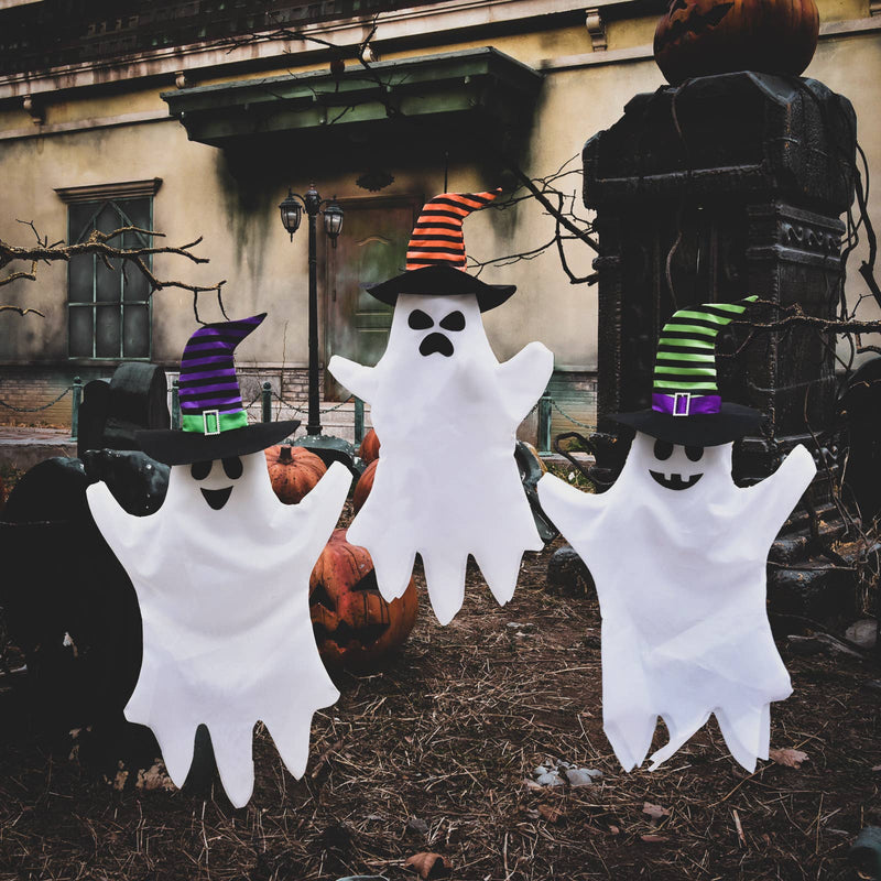 Halloween Hanging Ghost with Witch Hat Outdoor Decor - The Country Christmas Loft