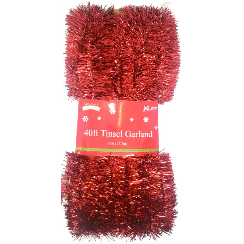 40′ Metallic Tinsel Garland - Red - The Country Christmas Loft