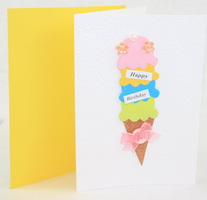 Handmade Embellished Birthday Card - Ice Cream