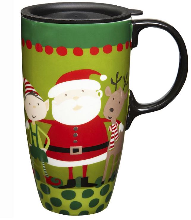 Boxed Ceramic Latte Travel Cup 17oz Santa And His Friends - The Country Christmas Loft