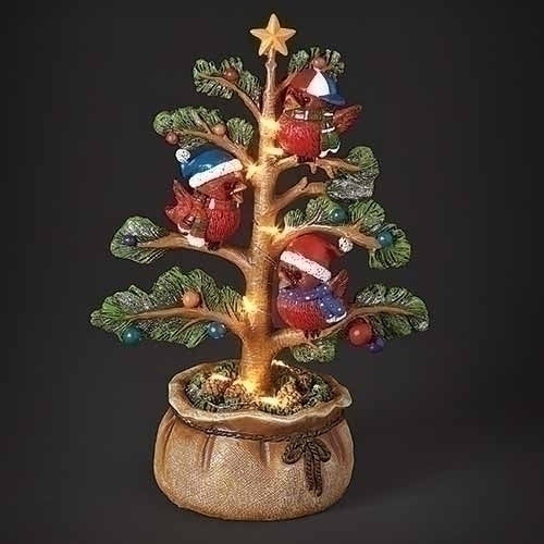 Handpainted Resin Cardinal Tree with LED Lighting - 8.5 inch - The Country Christmas Loft