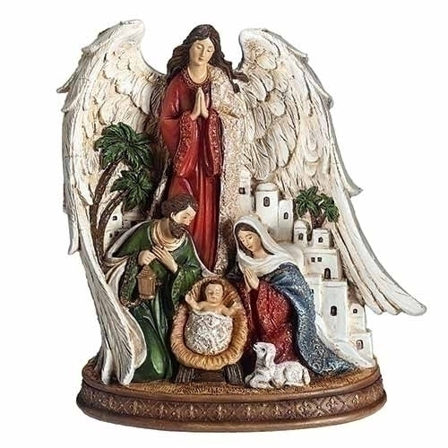 Fleur De Lis Angel Oversees the Holy Family - The Country Christmas Loft