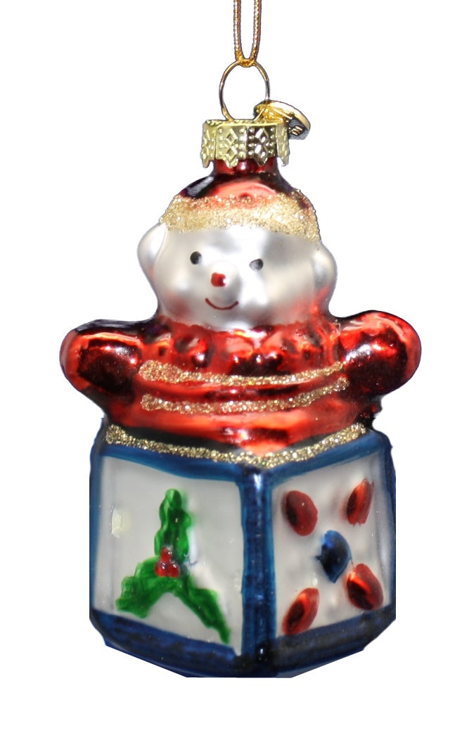 3 Inch Boxed Glass Ornament - Jack in the Box - Red - The Country Christmas Loft