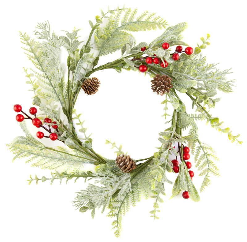 Faux Fern, Branch and Berries Candle Ring - The Country Christmas Loft