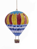 Tin Hot Air Balloon Ornament - Blue Waves - The Country Christmas Loft